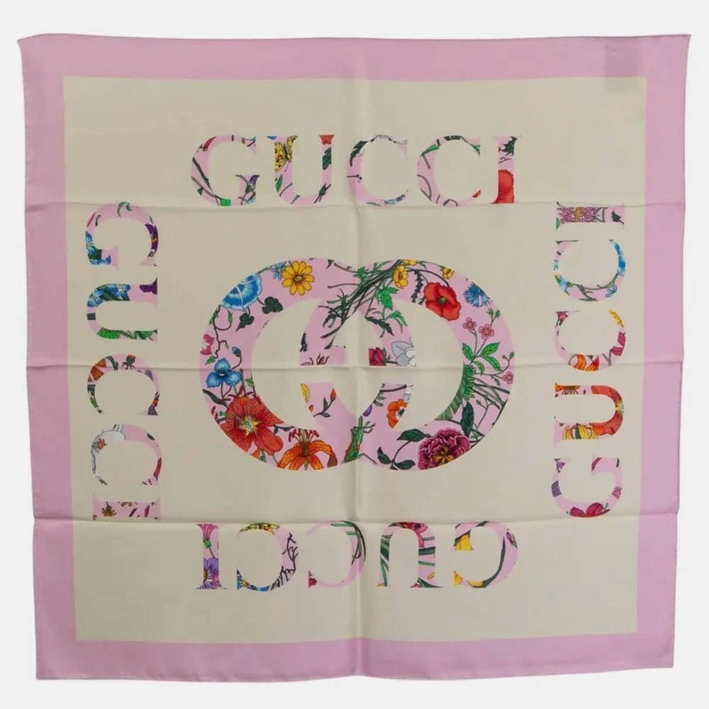 Gucci Multicolor Floral Logo Silk Scarf